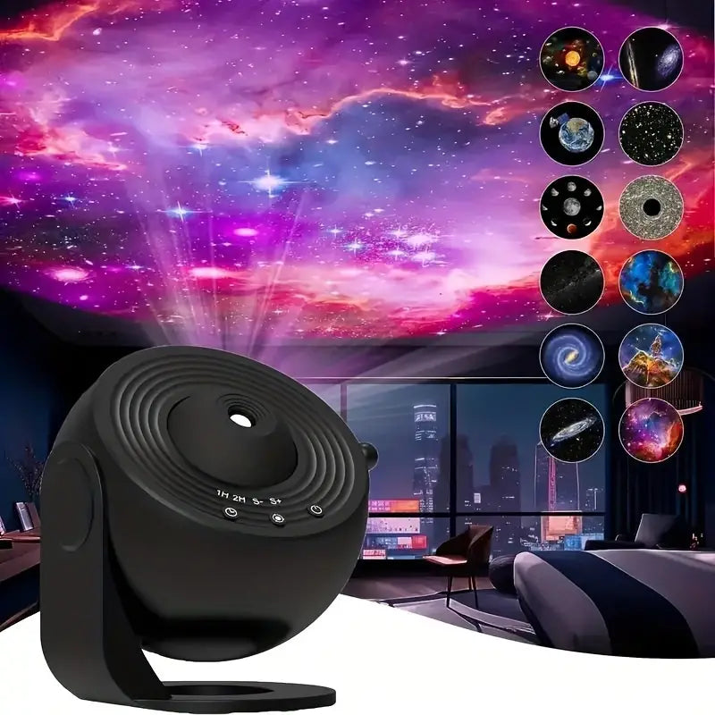 Galaxy Star Projector with 12 Films - Rotating Dreamy Sky & Universe Light for Bedroom Atmosphere